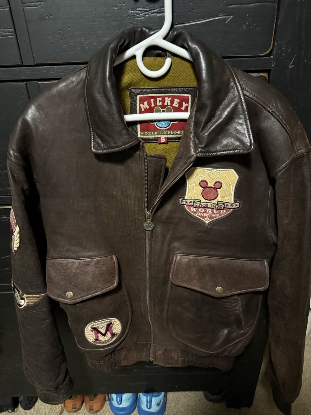 Disney World Explorer Brown Leather Bomber Jacket